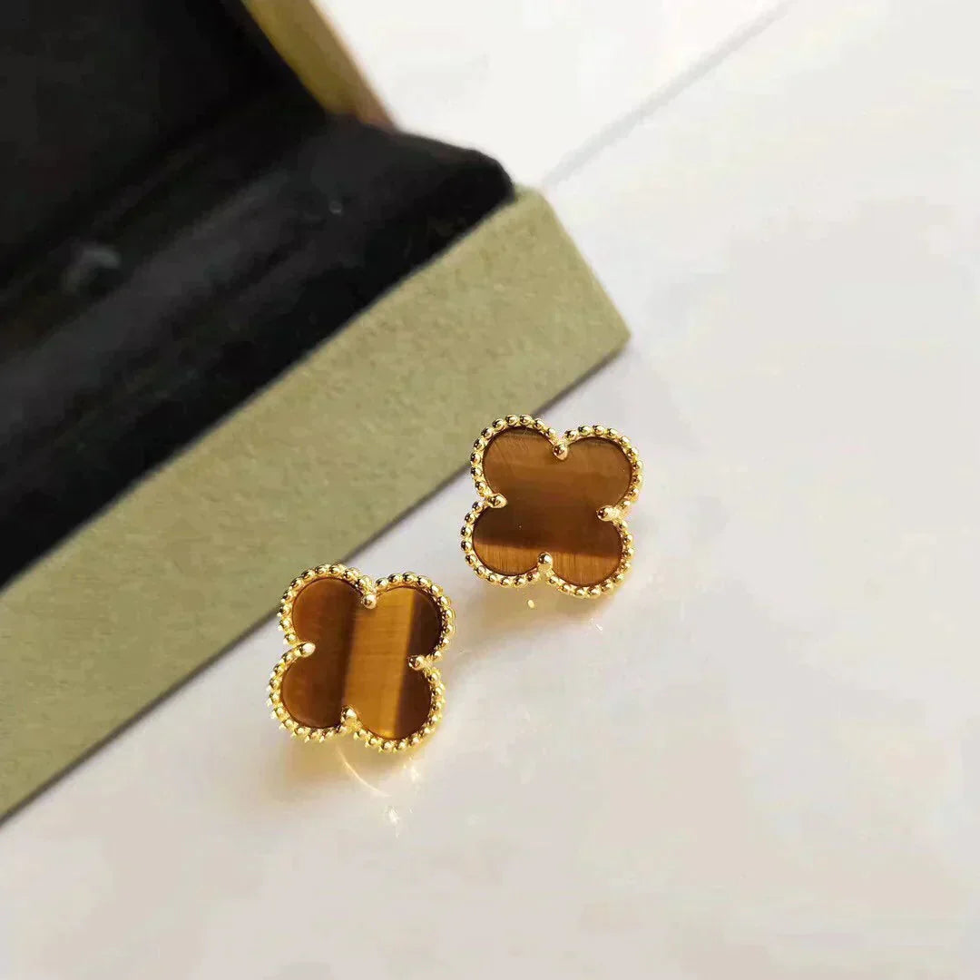 [LuckyStar]CLOVER MEDIUM 1 MOTIVE TIGERAUGE OHRRINGE