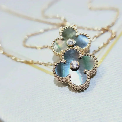 [LuckyStar]CLOVER 15MM DIAMANT- UND GRAUMUTTER-HALSKETTE