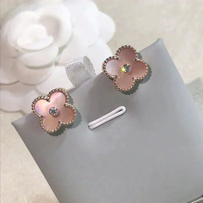 [LuckyStar]CLOVER MEDIUM 1 MOTIFS PINK MOP DIAMOND OHRRINGE