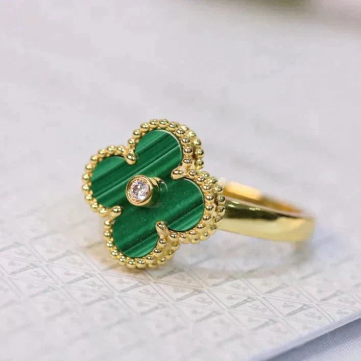 [LuckyStar]CLOVER MALACHIT RING GOLD DIAMANT