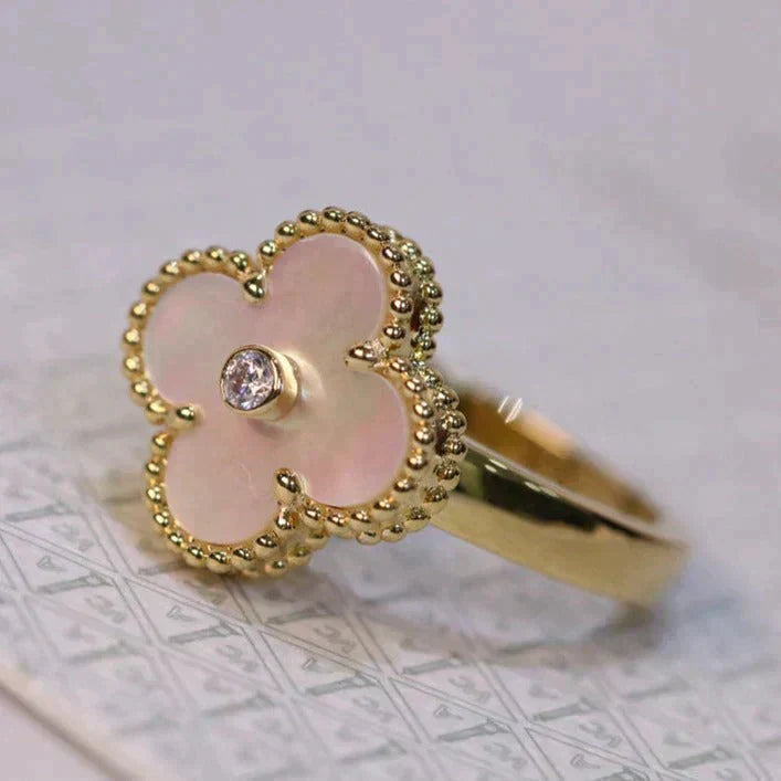 [LuckyStar]CLOVER PINK MOP RING GOLD DIAMANT