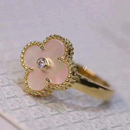 [LuckyStar]CLOVER PINK MOP RING GOLD DIAMANT