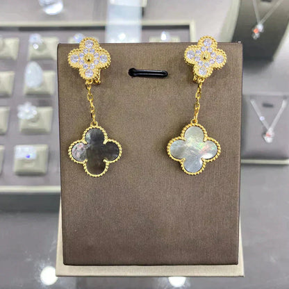 [LuckyStar] KLEEBLATT 2 MOTIFS DIAMANT OHRRINGE (MEHRERE AUSWAHLMÖGLICHKEITEN)