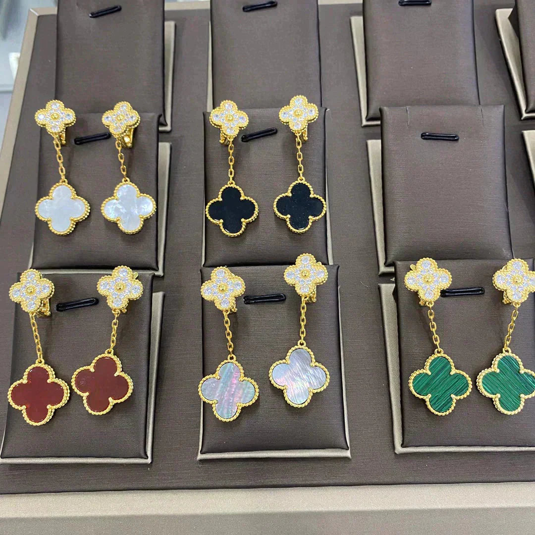 [LuckyStar] KLEEBLATT 2 MOTIFS DIAMANT OHRRINGE (MEHRERE AUSWAHLMÖGLICHKEITEN)