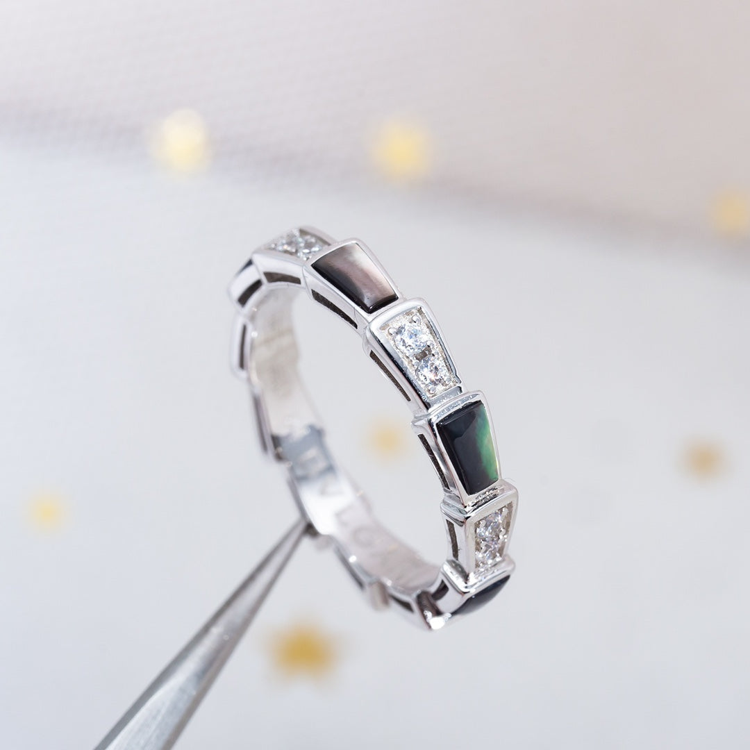 [LuckyStar]SERPENTI RING SILBER DIAMANT SCHWARZ MOP 3MM