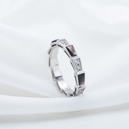 [LuckyStar]SERPENTI RING SILBER DIAMANT SCHWARZ MOP 3MM