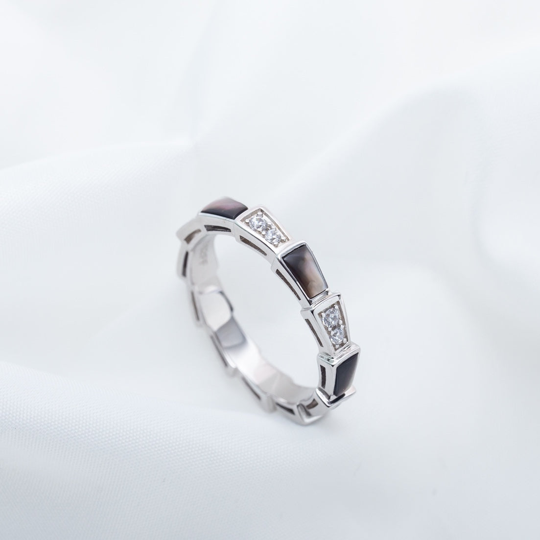 [LuckyStar]SERPENTI RING SILBER DIAMANT SCHWARZ MOP 3MM