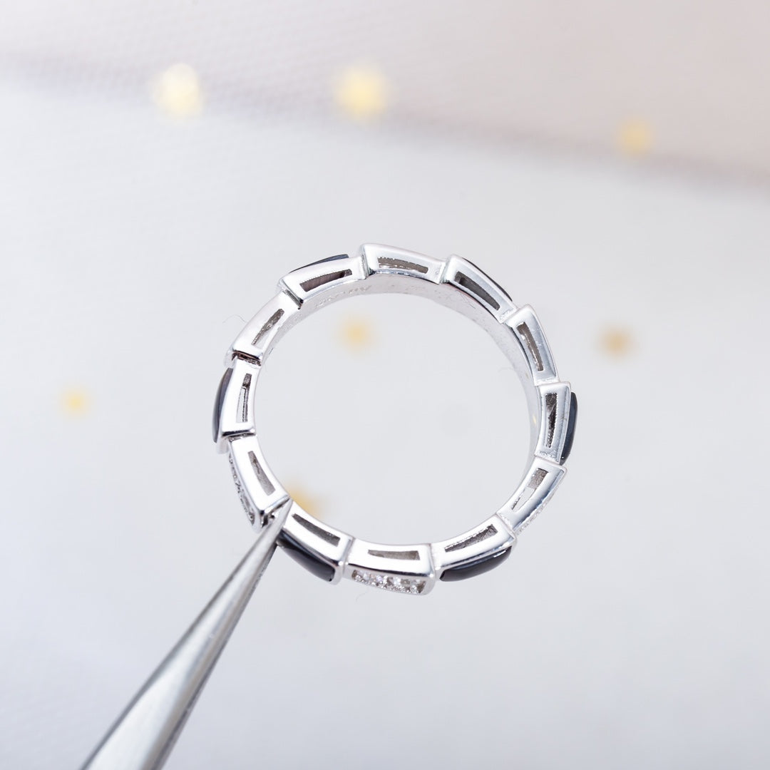 [LuckyStar]SERPENTI RING SILBER DIAMANT SCHWARZ MOP 3MM