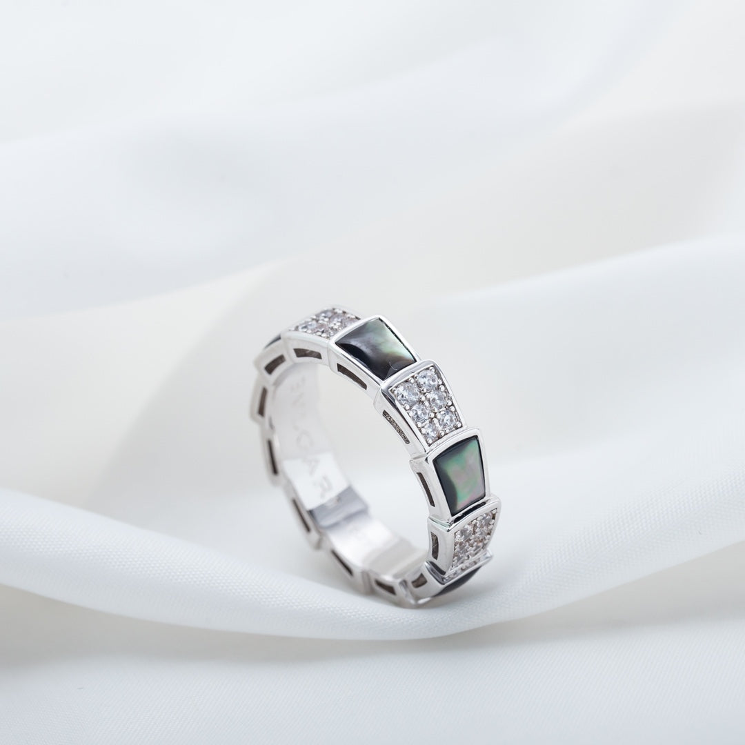 [LuckyStar]SERPENTI RING SILBER DIAMANT SCHWARZ MOP 4MM