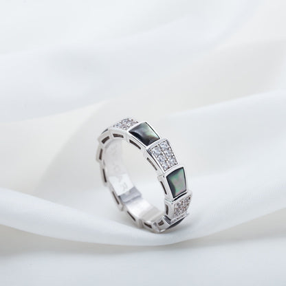 [LuckyStar]SERPENTI RING SILBER DIAMANT SCHWARZ MOP 4MM