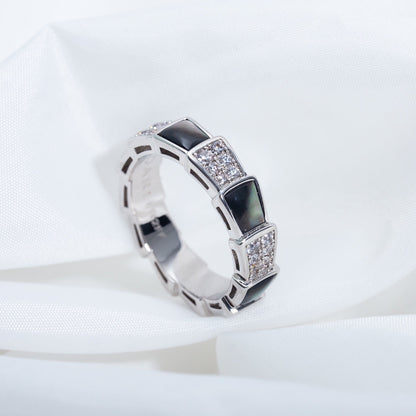 [LuckyStar]SERPENTI RING SILBER DIAMANT SCHWARZ MOP 4MM