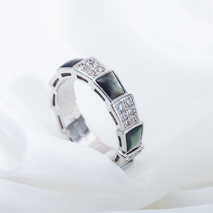 [LuckyStar]SERPENTI RING SILBER DIAMANT SCHWARZ MOP 4MM