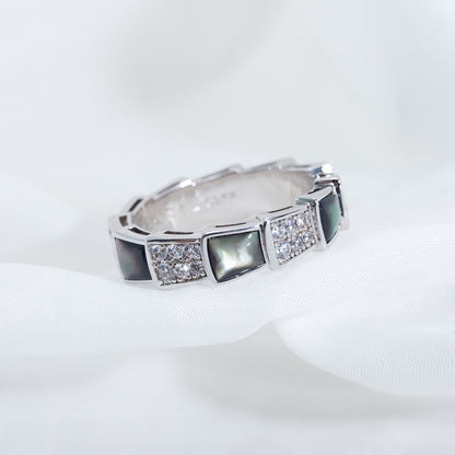 [LuckyStar]SERPENTI RING SILBER DIAMANT SCHWARZ MOP 4MM