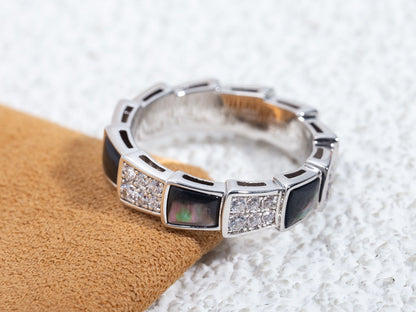 [LuckyStar]SERPENTI RING SILBER DIAMANT SCHWARZ MOP 4MM