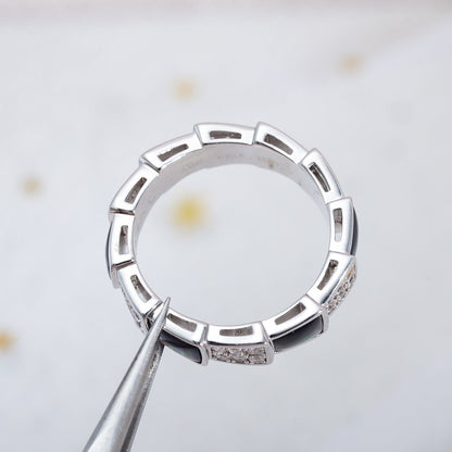 [LuckyStar]SERPENTI RING SILBER DIAMANT SCHWARZ MOP 4MM