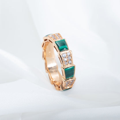 [LuckyStar]SERPENTI RING ROTGOLD MALACHIT DIAMANT GEPAVIERT 4MM