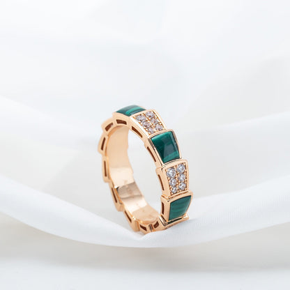 [LuckyStar]SERPENTI RING ROTGOLD MALACHIT DIAMANT GEPAVIERT 4MM