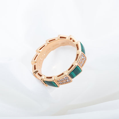 [LuckyStar]SERPENTI RING ROTGOLD MALACHIT DIAMANT GEPAVIERT 4MM