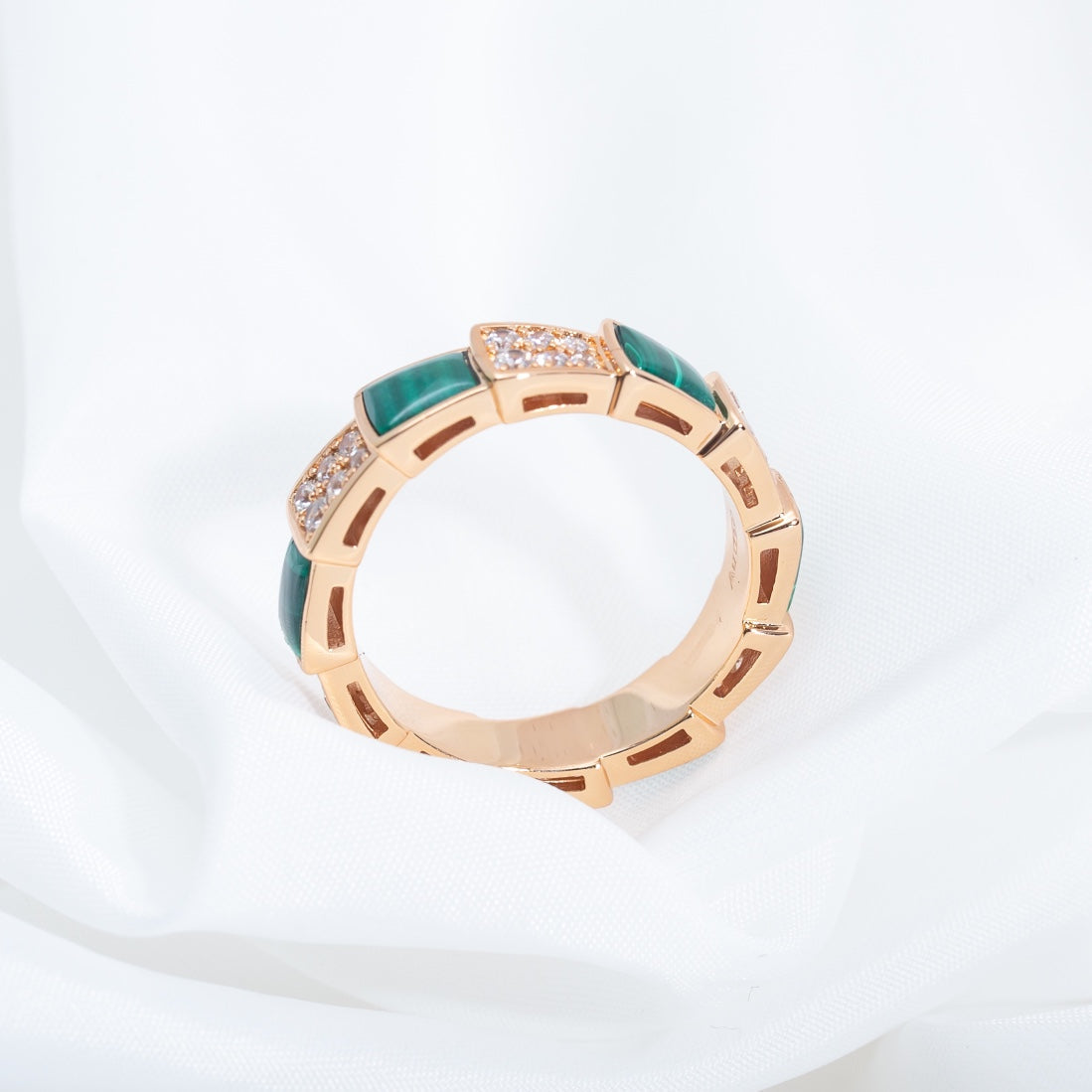 [LuckyStar]SERPENTI RING ROTGOLD MALACHIT DIAMANT GEPAVIERT 4MM
