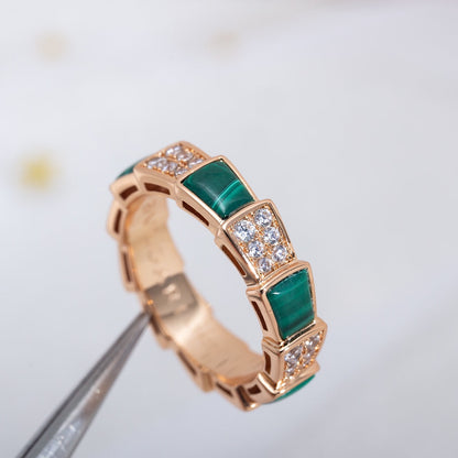 [LuckyStar]SERPENTI RING ROTGOLD MALACHIT DIAMANT GEPAVIERT 4MM