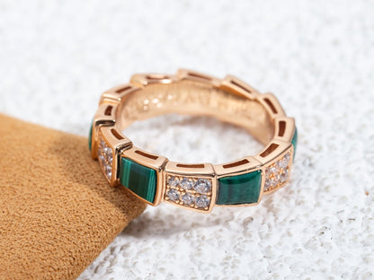 [LuckyStar]SERPENTI RING ROTGOLD MALACHIT DIAMANT GEPAVIERT 4MM