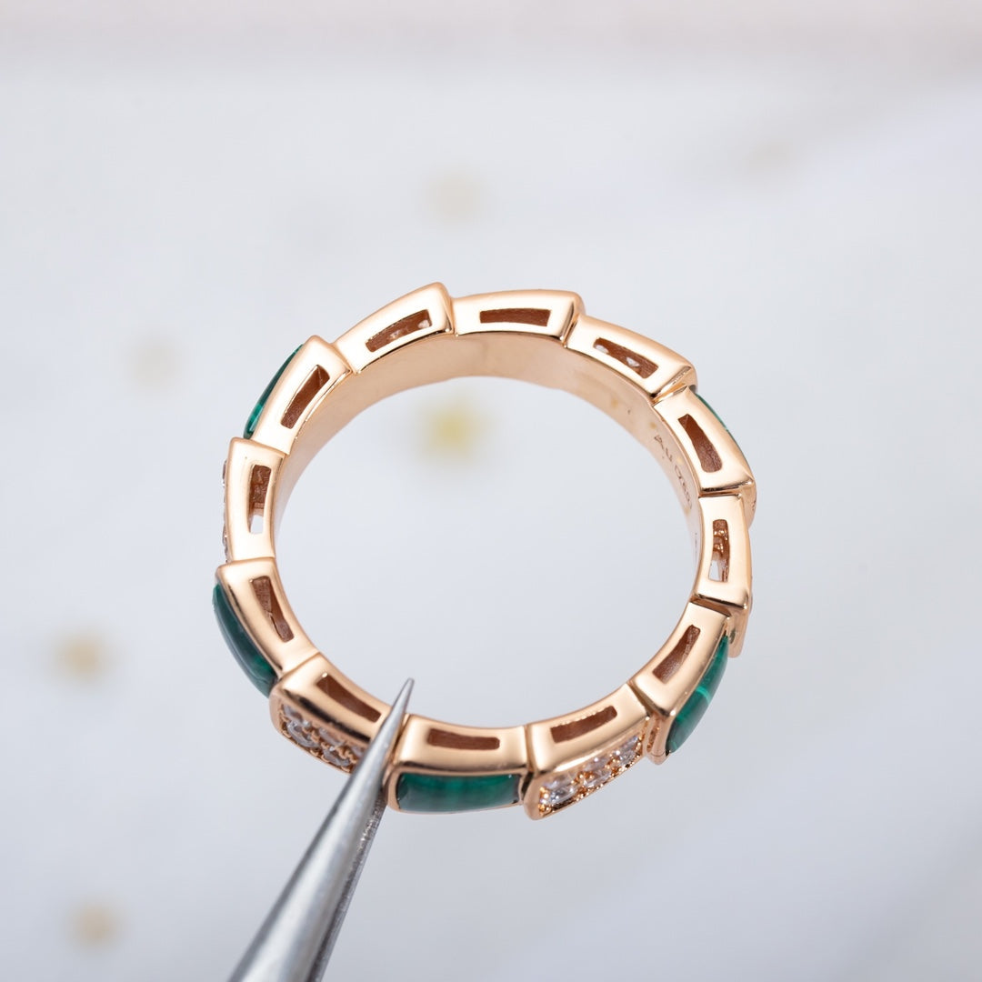 [LuckyStar]SERPENTI RING ROTGOLD MALACHIT DIAMANT GEPAVIERT 4MM