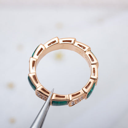 [LuckyStar]SERPENTI RING ROTGOLD MALACHIT DIAMANT GEPAVIERT 4MM