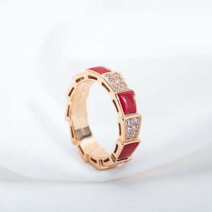 [LuckyStar]SERPENTI RING ROTGOLD KARNEOL DIAMANT GEPAVIERT 4MM