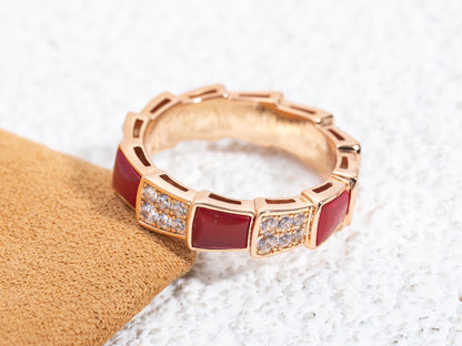 [LuckyStar]SERPENTI RING ROTGOLD KARNEOL DIAMANT GEPAVIERT 4MM