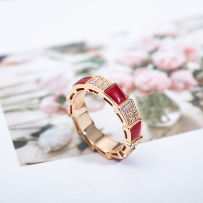 [LuckyStar]SERPENTI RING ROTGOLD KARNEOL DIAMANT GEPAVIERT 4MM