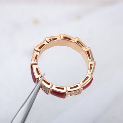 [LuckyStar]SERPENTI RING ROTGOLD KARNEOL DIAMANT GEPAVIERT 4MM