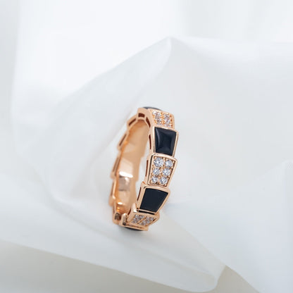 [LuckyStar]SERPENTI RING ROSA GOLD SCHWARZ MOP DIAMANT GEPAART 4MM