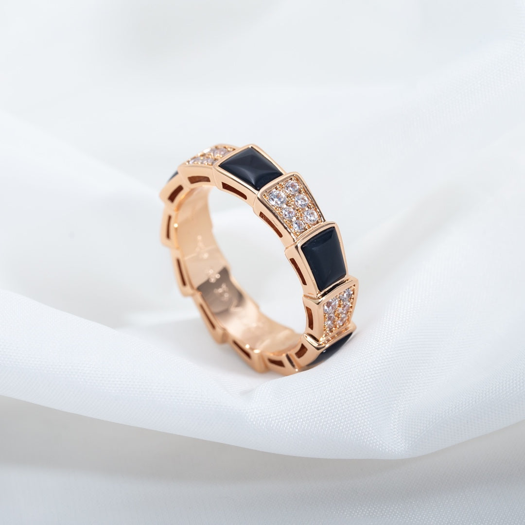 [LuckyStar]SERPENTI RING ROSA GOLD SCHWARZ MOP DIAMANT GEPAART 4MM
