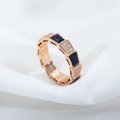 [LuckyStar]SERPENTI RING ROSA GOLD SCHWARZ MOP DIAMANT GEPAART 4MM