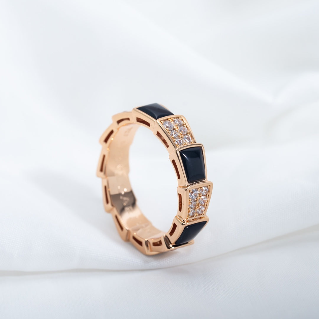 [LuckyStar]SERPENTI RING ROSA GOLD SCHWARZ MOP DIAMANT GEPAART 4MM