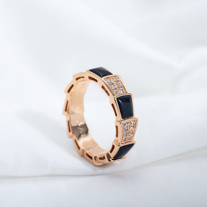 [LuckyStar]SERPENTI RING ROSA GOLD SCHWARZ MOP DIAMANT GEPAART 4MM