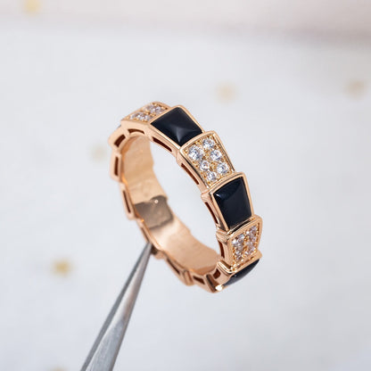 [LuckyStar]SERPENTI RING ROSA GOLD SCHWARZ MOP DIAMANT GEPAART 4MM