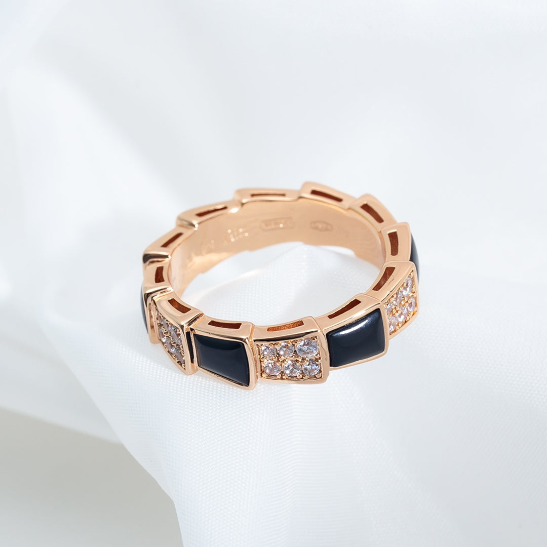 [LuckyStar]SERPENTI RING ROSA GOLD SCHWARZ MOP DIAMANT GEPAART 4MM