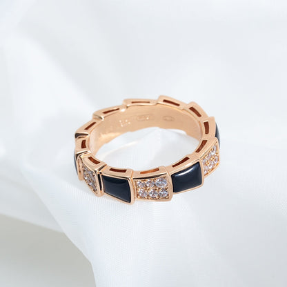 [LuckyStar]SERPENTI RING ROSA GOLD SCHWARZ MOP DIAMANT GEPAART 4MM