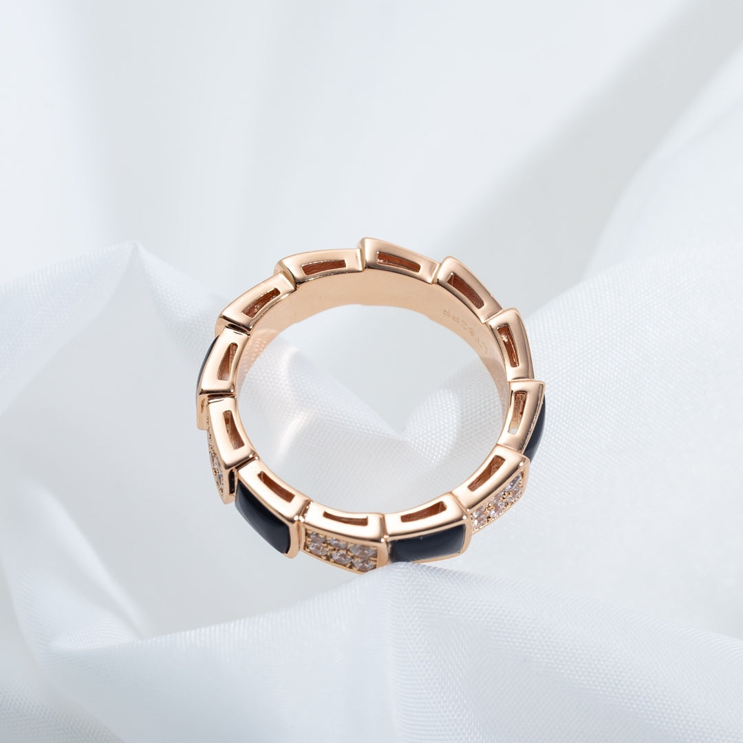 [LuckyStar]SERPENTI RING ROSA GOLD SCHWARZ MOP DIAMANT GEPAART 4MM