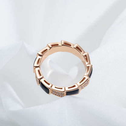 [LuckyStar]SERPENTI RING ROSA GOLD SCHWARZ MOP DIAMANT GEPAART 4MM