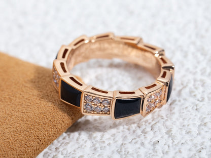 [LuckyStar]SERPENTI RING ROSA GOLD SCHWARZ MOP DIAMANT GEPAART 4MM