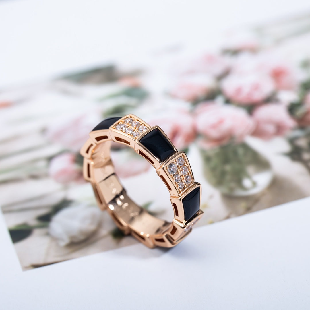 [LuckyStar]SERPENTI RING ROSA GOLD SCHWARZ MOP DIAMANT GEPAART 4MM