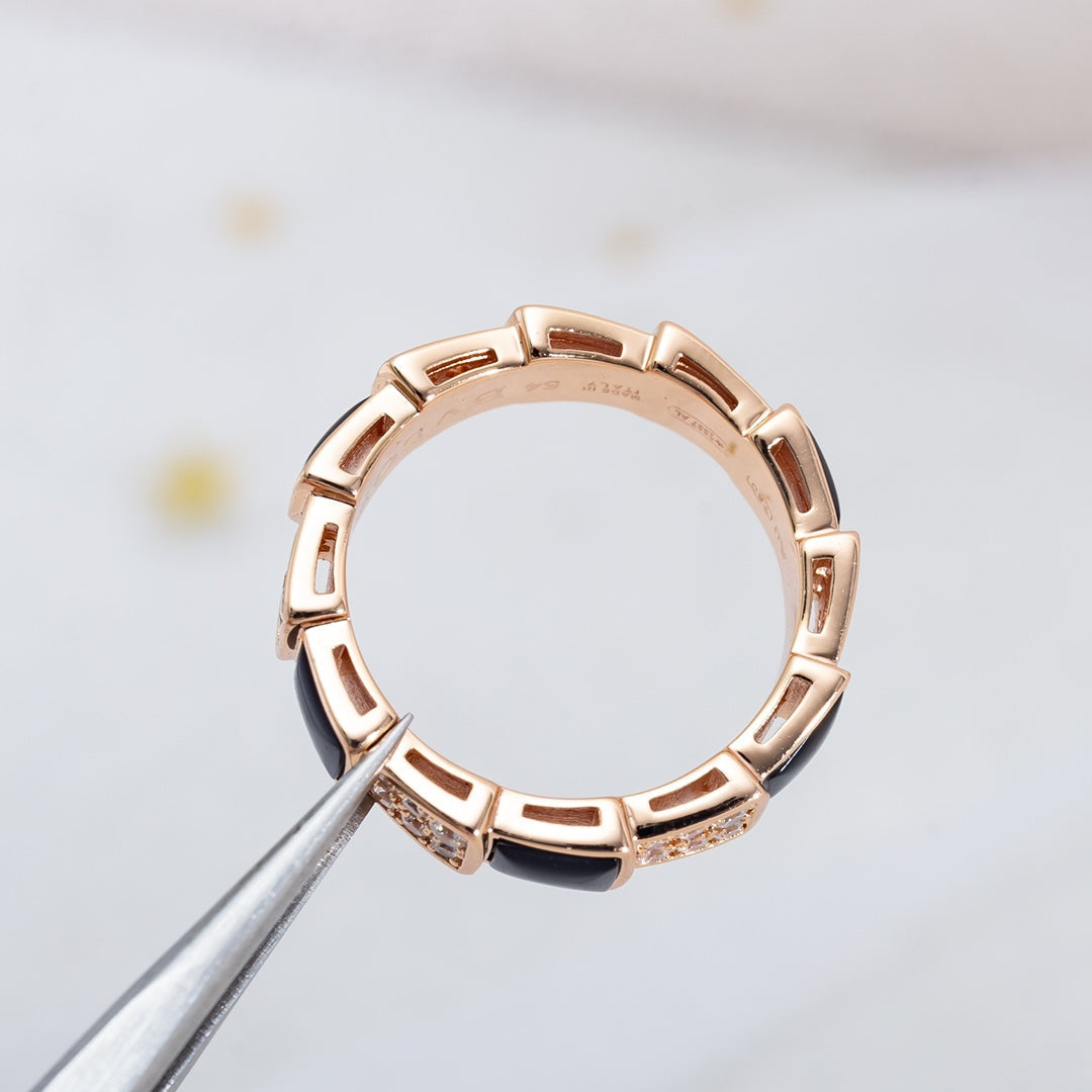 [LuckyStar]SERPENTI RING ROSA GOLD SCHWARZ MOP DIAMANT GEPAART 4MM