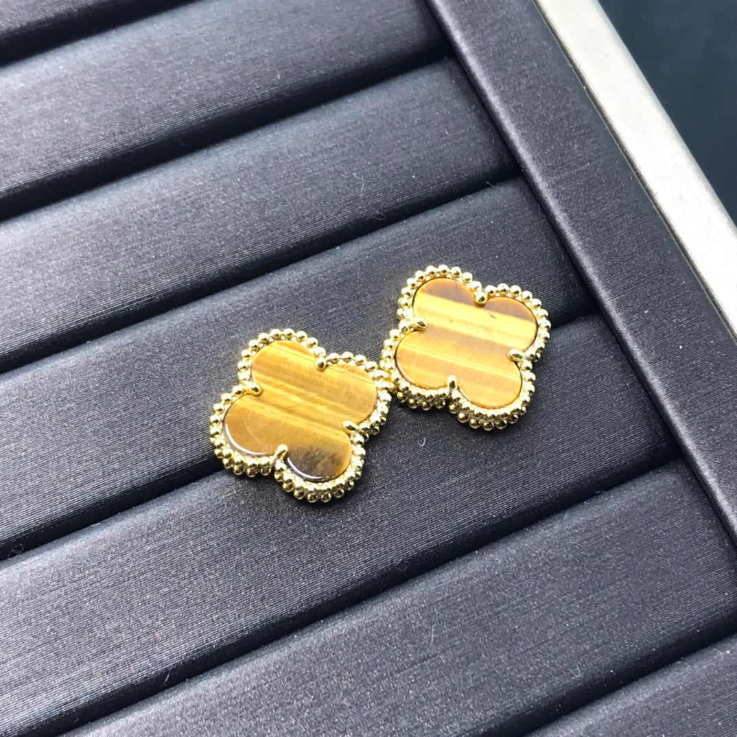 [LuckyStar]CLOVER MEDIUM 1 MOTIVE TIGERAUGE OHRRINGE