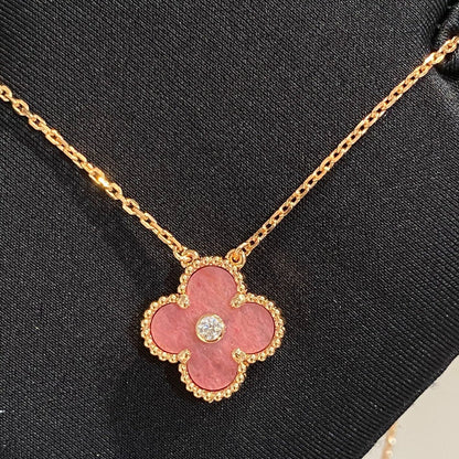 [LuckyStar]CLOVER 15MM DIAMANT-RHODONIT-HALSKETTE