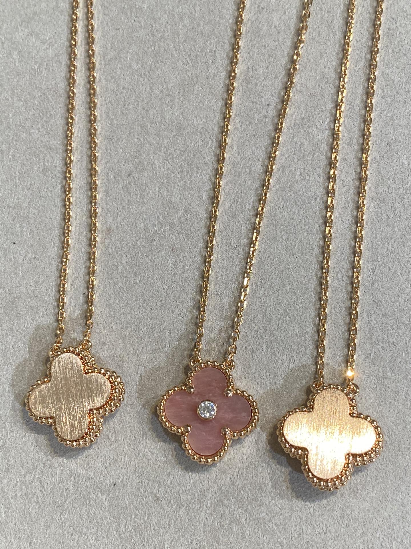 [LuckyStar]CLOVER 15MM DIAMANT-RHODONIT-HALSKETTE