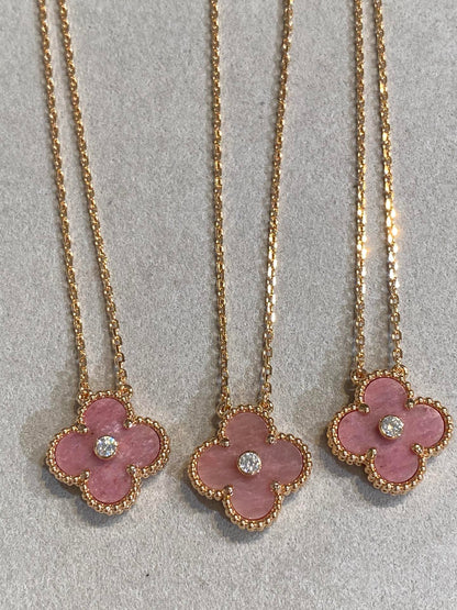 [LuckyStar]CLOVER 15MM DIAMANT-RHODONIT-HALSKETTE