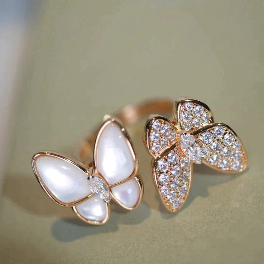 [LuckyStar]ZWILLINGS-DIAMANT-MOP-RING MIT SCHMETTERLING