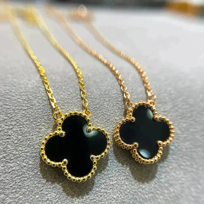 [LuckyStar]CLOVER 15MM SCHWARZER ONYX EINZELNE BLUMENHALSKETTE